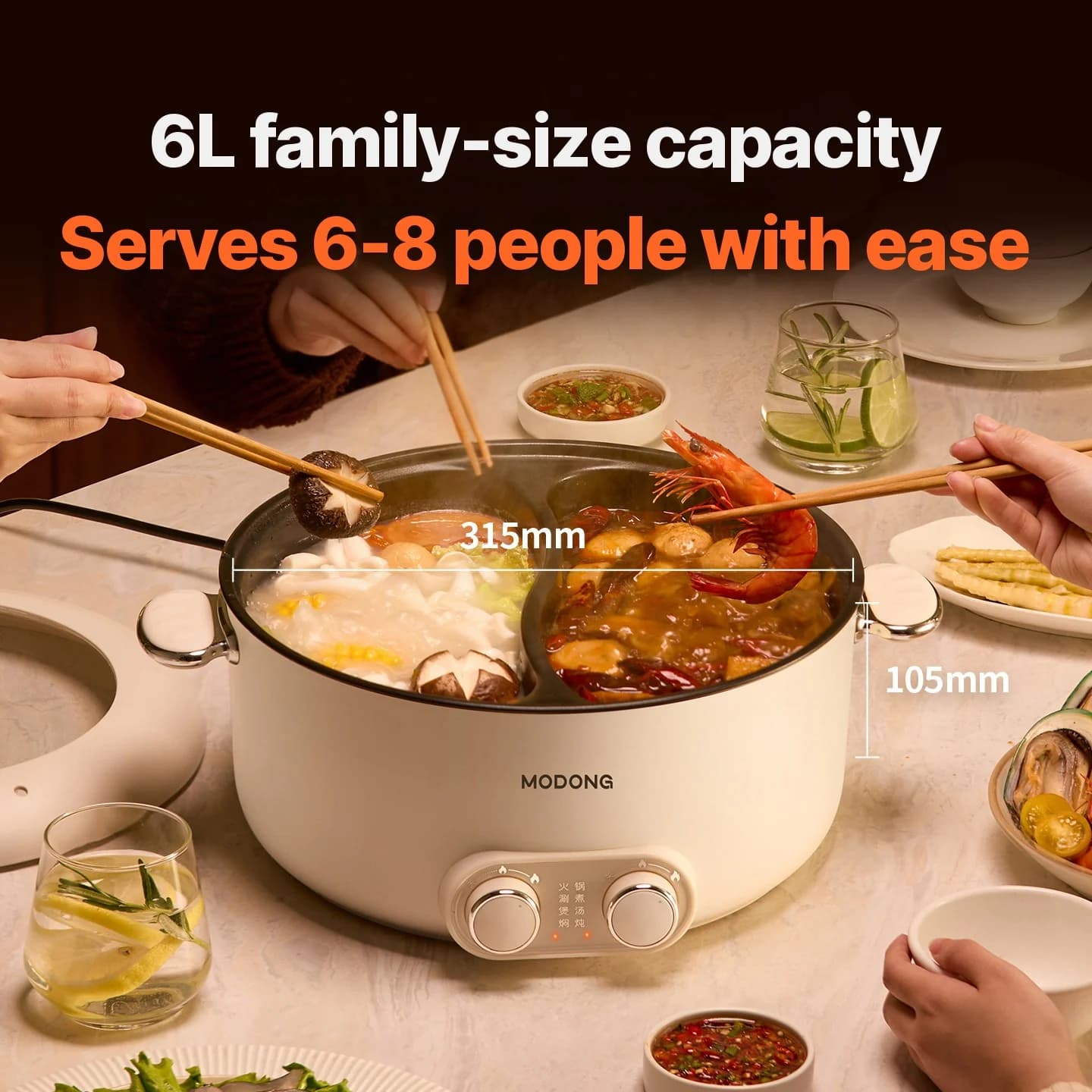 Ηλεκτρικό Hot Pot 6L Διπλής Ζώνης με Ανεξάρτητο Έλεγχο Θερμοκρασίας