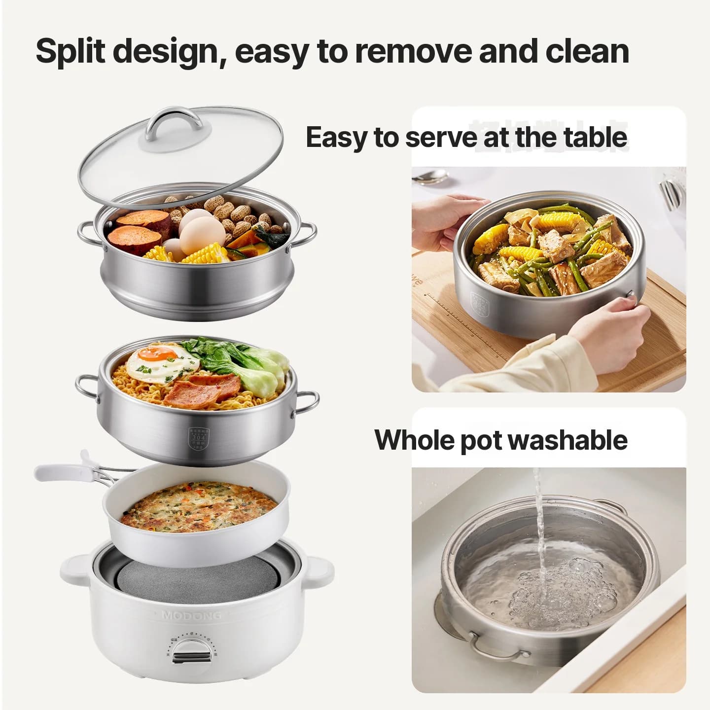 Ηλεκτρικό hot pot split από ανοξείδωτο ατσάλι 2L με 3 ρυθμίσεις θερμότητας