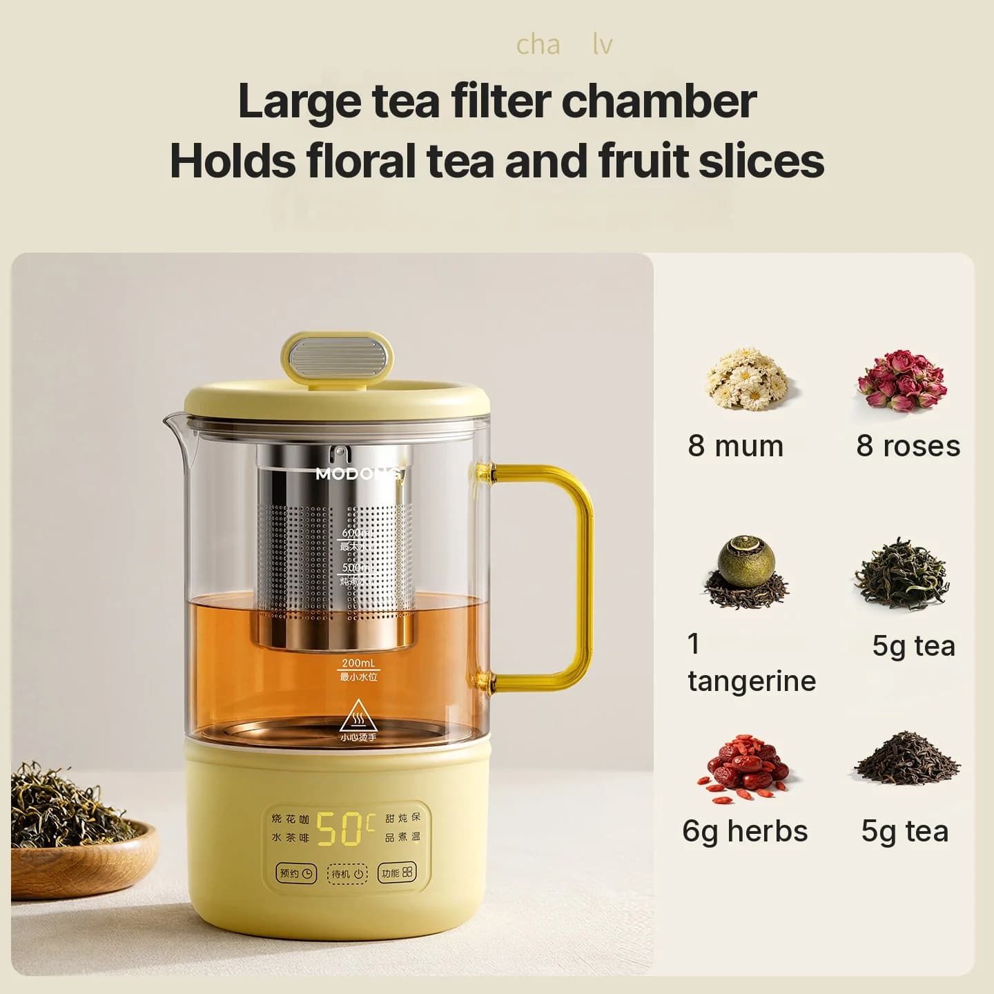 Γυάλινη Ηλεκτρική Κανάτα Υγείας 600ml 500W με Διατήρηση Θερμότητας και Χρονοδιακόπτη