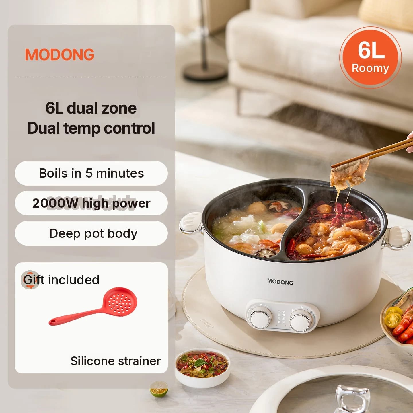 Ηλεκτρικό Hot Pot 6L Διπλής Ζώνης με Ανεξάρτητο Έλεγχο Θερμοκρασίας