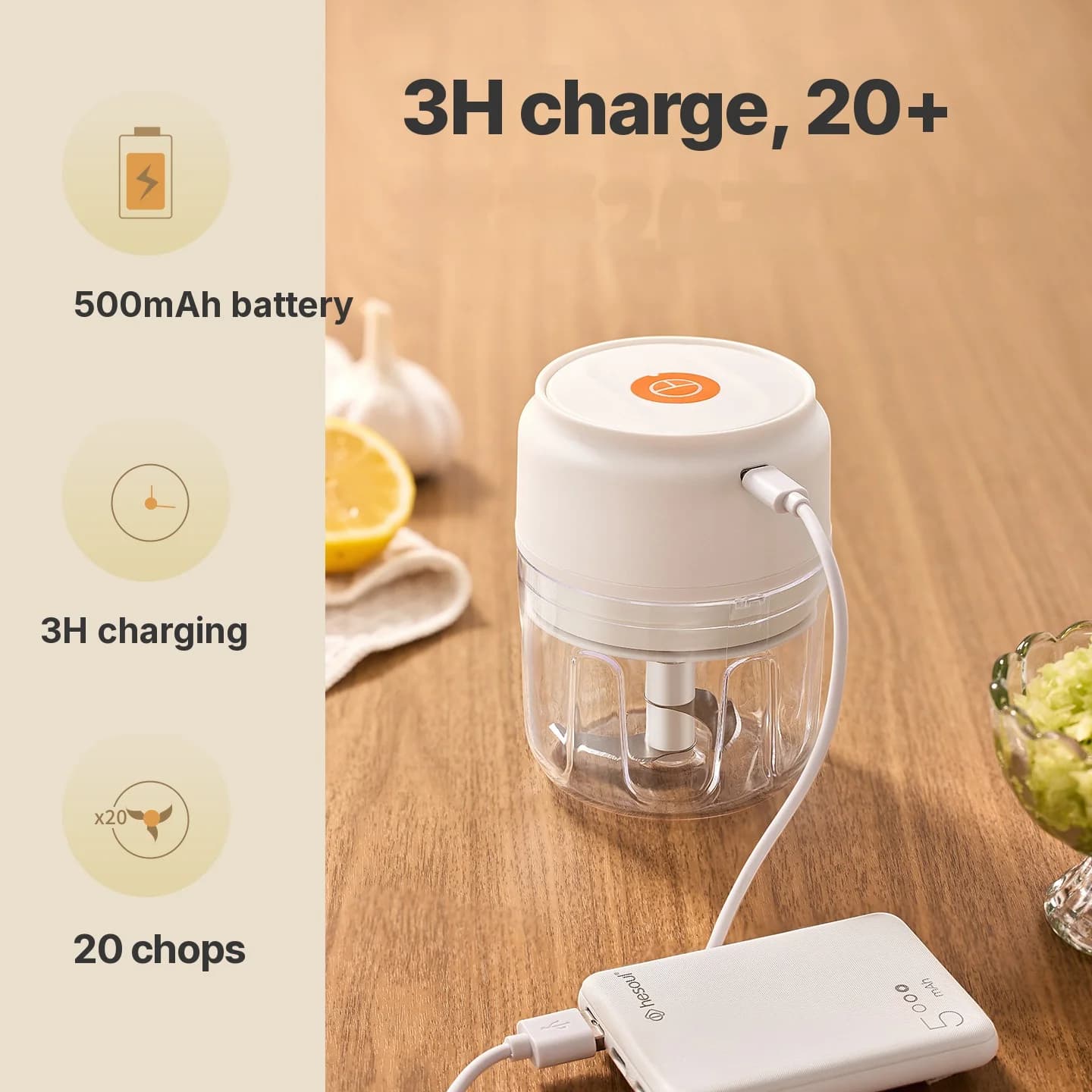 Ασύρματο Ηλεκτρικό Κόπτη Σκόρδου 250mL 5V 30W Πλαστικό